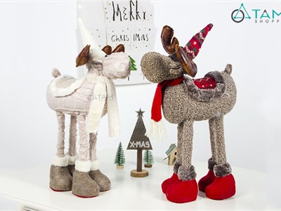 Tuần lộc vải nhồi bông chân co rút có nhạc đèn led X-VNHB-02